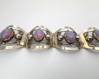 Antique Taxco Mexico Sterling Silver 925 Link Cuff Panel Bracelet