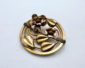 Antique Art Nouveau Louis Stern Co. Brooch Tri-Color 10K Gold Filled c. 1900