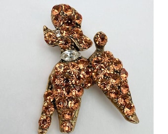 Vintage 60s Poodle Brooch High Dome Topaz Rhinestone Pin