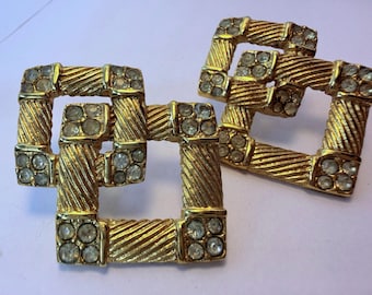 Vintage 1980s LCI Signed Gold Tone Rhinestone Clip Earrings