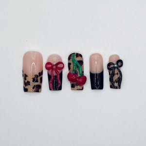 Cherry Leopard French Tip Press On Nails