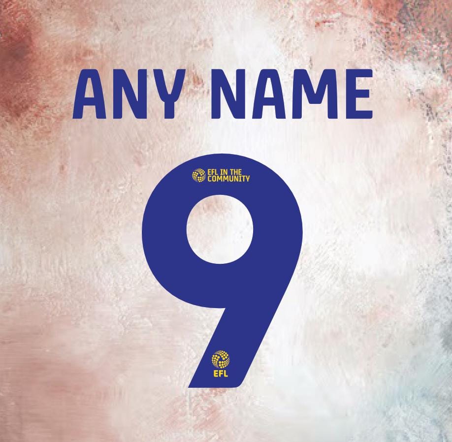 Custom name and number EFL 2025 in blue for Leeds United  for adults. Football. EFL league