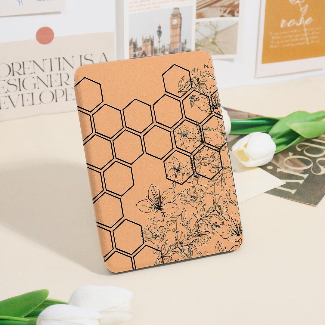 Custom Honeycomb Flower Sketch Frame Kindle Case for Paperwhite 12 ...