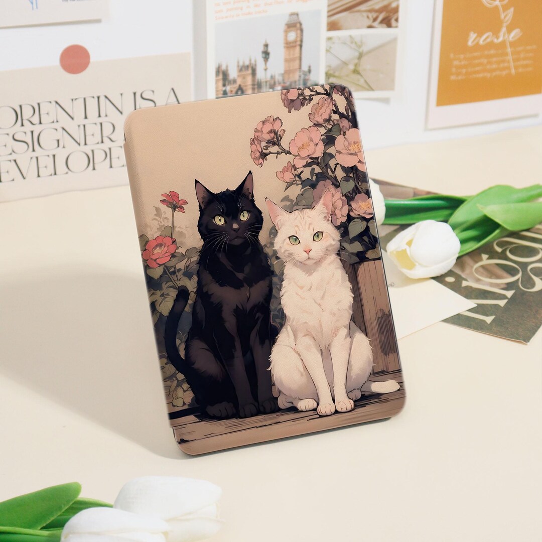 Custom Vintage Drawing Couple Cats Pattern Kindle Case for Paperwhite ...