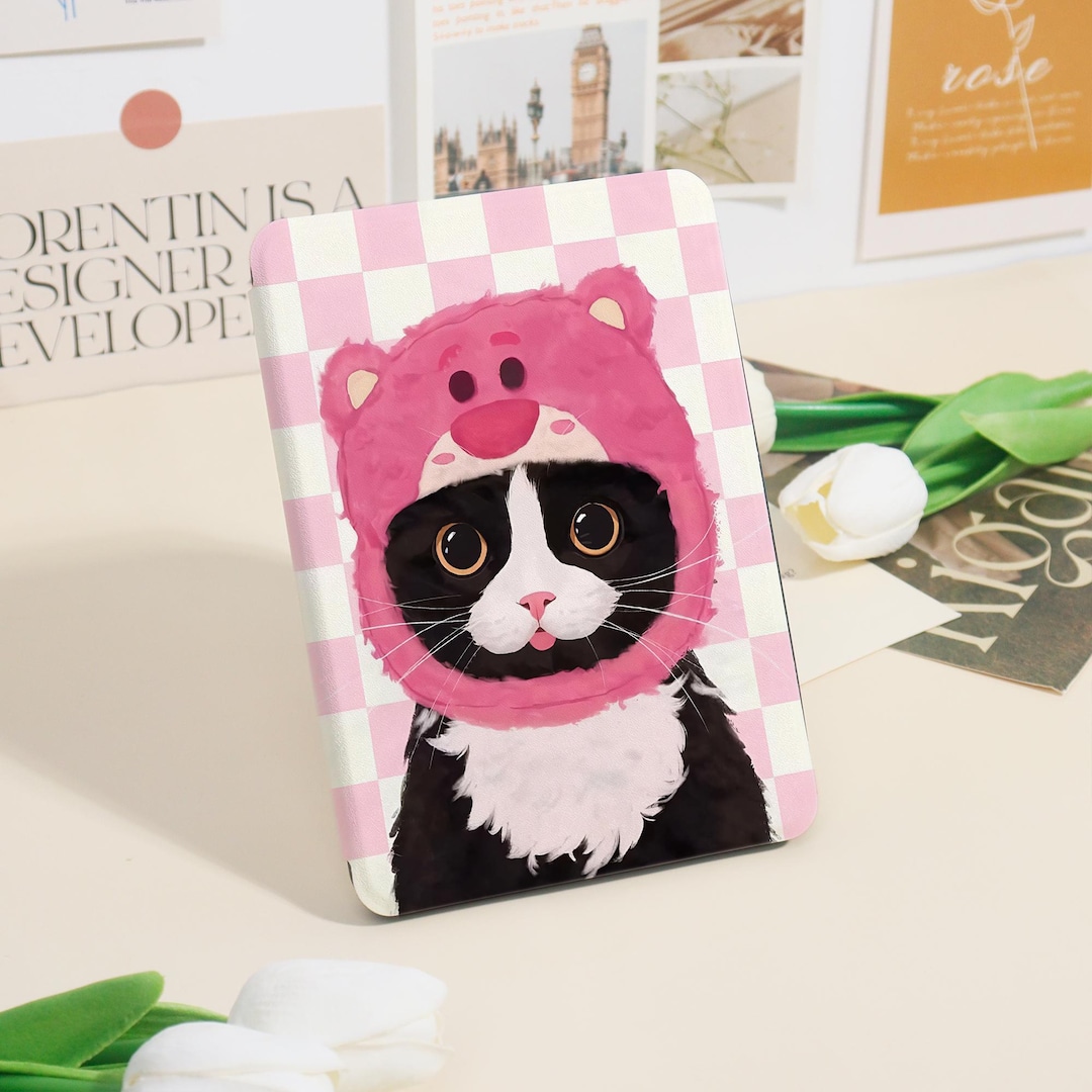 Custom Adorable Cat Plaid Bottom Pattern Kindle Case for Paperwhite 12 ...