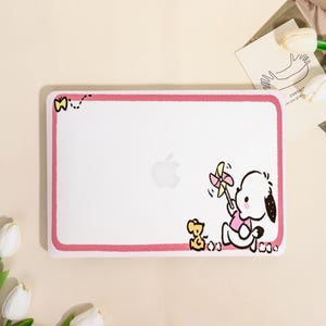 Custom Pink Frame Picnic Line Dog MacBook Protective Case for Mac Air 15/13,Pro 16/15/14/13,Ret 15/13,Apple Laptop Sleeve Cover,Custom Gift