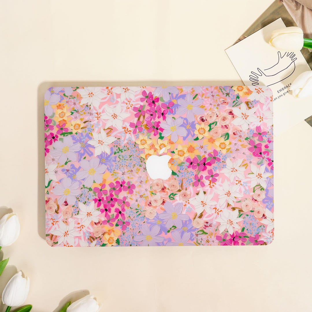 Romantic Colorful Flower Pattern Aesthetic MacBook Protective Case for ...