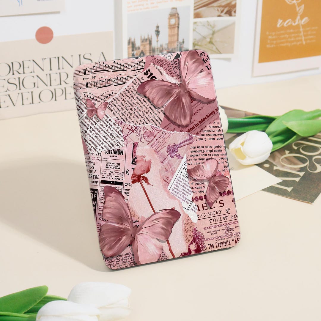 Custom Pink Style Butterfly Drawing Pattern Kindle Case for Paperwhite ...