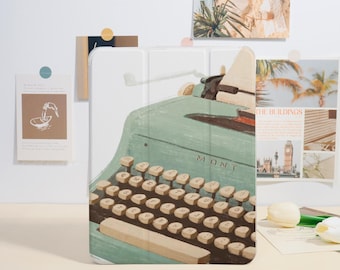 Custom Fresh Green Vintage Typewriter Pattern iPad Case For iPad A16, Creative Gifts