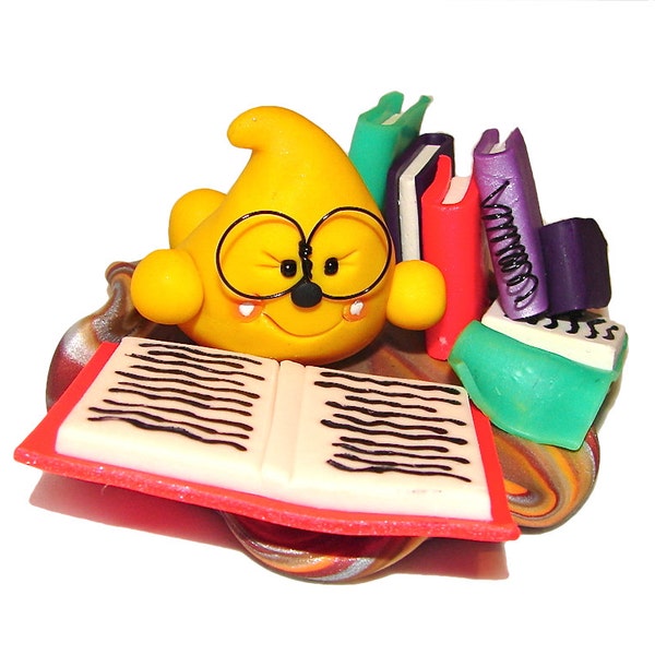 Library Book Reading PARKER Figurine - Polymer Clay Storybook Scene Character Sculpture - Limited Edition