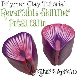 May include: Two polymer clay canes with a reversible petal design. One cane is purple with pink stripes, the other is pink with purple stripes. The canes are shaped like flower petals.