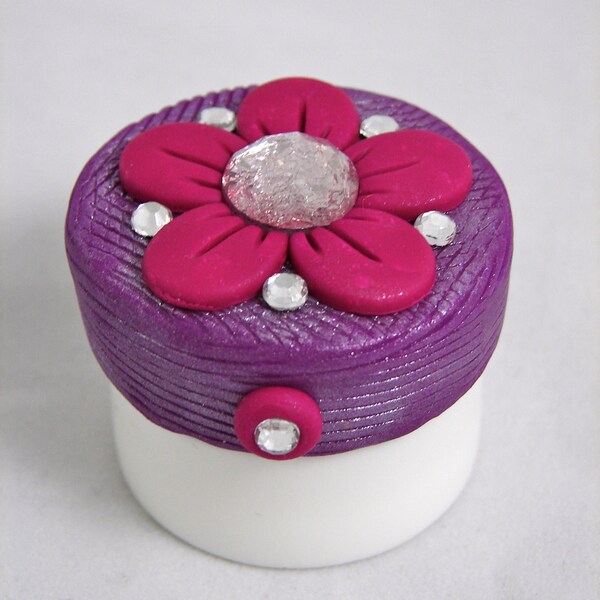 Fuchsia FLOWER Carmex Polymer Clay Topper - Violet Purple & Fuchsia with Glass Crystals