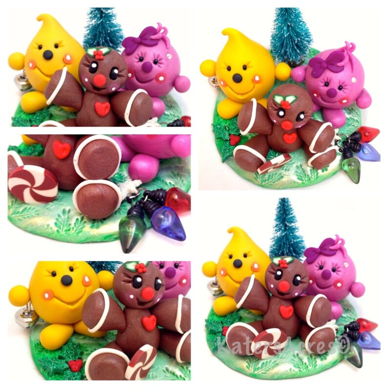 Christmas Gingerbread Man Parker & Lolly Figurine StoryBook Scene Polymer Clay Sculpture image 4
