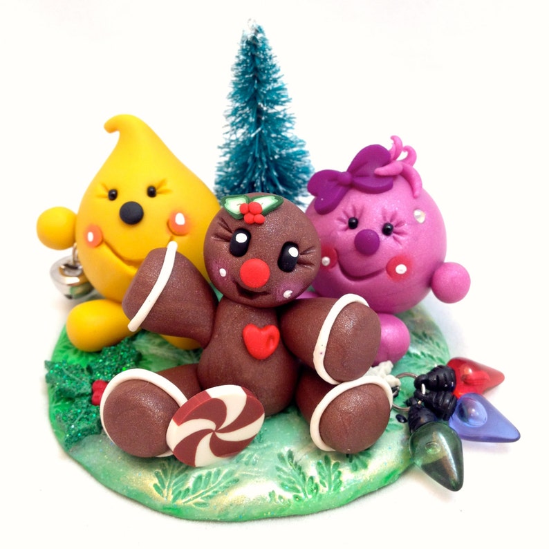 Christmas Gingerbread Man Parker & Lolly Figurine StoryBook Scene Polymer Clay Sculpture image 1