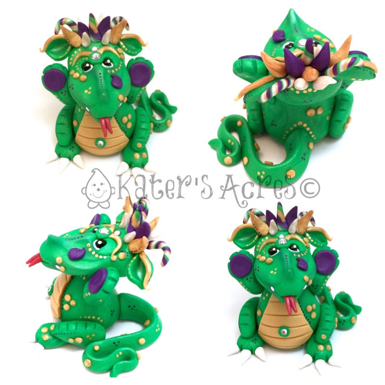 Polymer Clay Dragon 'Gras' Mardi Gras Collection Limited Edition Handmade Collectible image 3