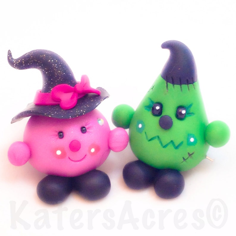 Halloween Parker & Lolly Frankenstein and Witch Polymer Clay Figurines image 4