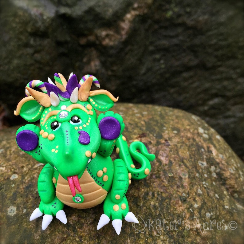 Polymer Clay Dragon 'Gras' Mardi Gras Collection Limited Edition Handmade Collectible image 1