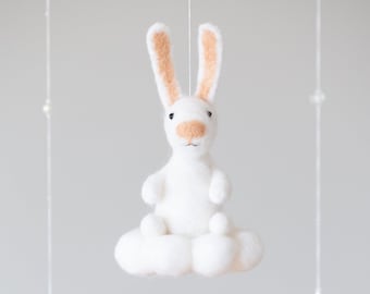 Bunny on a cloud mobile, baby crib mobile, custom nursery cot mobile