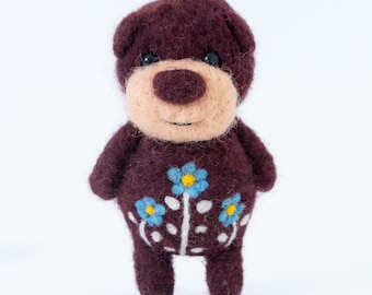 Oso marrón de fieltro agujado - Osito de peluche de bolsillo
