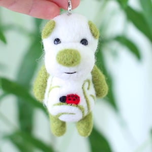 Needle Felted Bear Bag Charm: Ladybug Accent Keychain