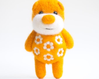 Needle Felted Orange Bear: Miniature Wool Ornament - Stocking Stuffer