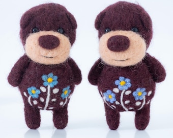 Oso marrón de fieltro agujado - Adorno de osito de peluche de bolsillo