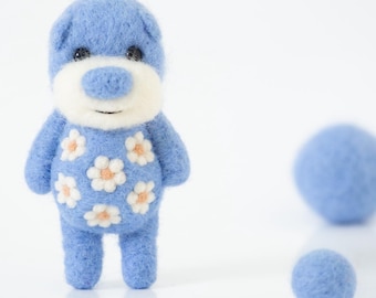 Oso azul de fieltro agujado - Adorno de osito de peluche