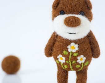 Oso marrón de fieltro agujado - Adorno de osito de peluche de bolsillo