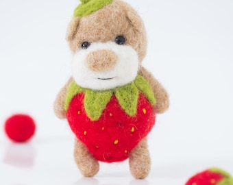 Figura de oso calabaza de fieltro: compañero de escritorio de lana