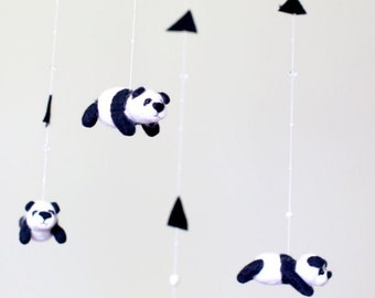 Panda baby mobile, black and white nursery decor