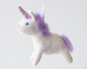 Felted unicorn Christmas ornament, felt holiday unicorn