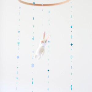 Baby mobile with an EXTRA bunny and blue ornaments crib mobile nursery mobile image 4