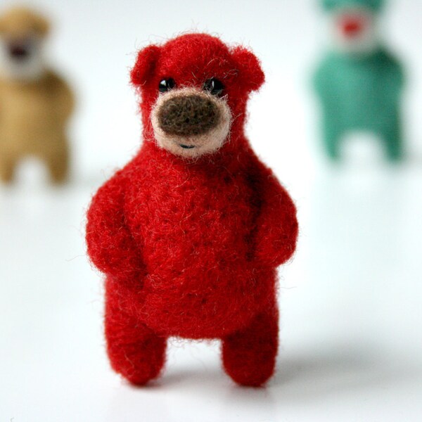 Bright red bear, brooch 12