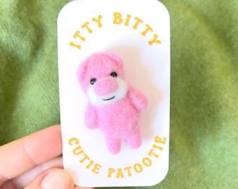 Broche de oso - Pin de oso de peluche rosa de fieltro