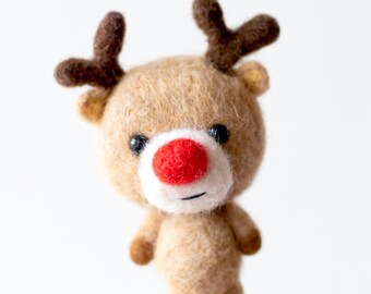 Christmas reindeer ornament, felted Christmas toy, deer holiday decoration