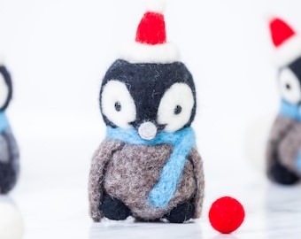 Pingüino de fieltro con aguja, adorno navideño de fieltro