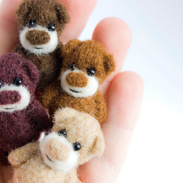 Set of 4 miniature bears, set of holiday felt ornaments, miniature felt bear set