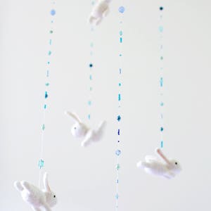 Baby mobile with an EXTRA bunny and blue ornaments crib mobile nursery mobile image 8