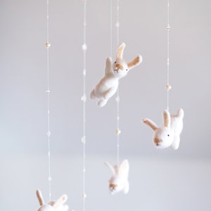 custom nursery mobile with an EXTRA white bunny mobile room decoration bunny mobile image 1
