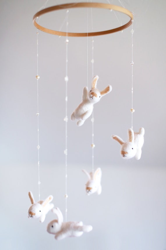 Custom Nursery Mobile With an EXTRA White Bunny Mobile Room - Etsy
