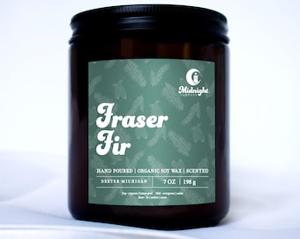 Fraser Fir Candle: 7 oz Organic Soy Wax, Scented, Woodsy Scents, Forest Candle, Outdoor Scent