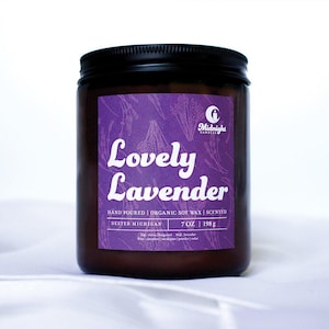 Lovely Lavender Candle 7 oz organic soy wax, home, scented, aromatherapy, clean burning, non-toxic, eco-friendly, natural, amber glass jar