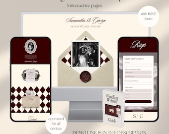 Old Money Burgundy Wedding Website Template, Classic Timeless Elegant Wedding, RSVP Website, Save The Date (Canva Template)
