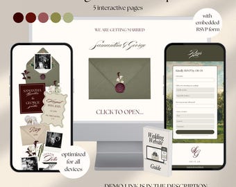 Wedding Website Template with RSVP, Old Money Aesthetic, Burgundy & Olive Green, Elegant Floral (Canva)