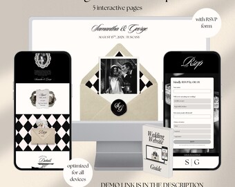 Old Money Black & White Wedding Website Template, Classic Timeless Elegant Wedding Website with RSVP Website, Save The Date (Canva Template)