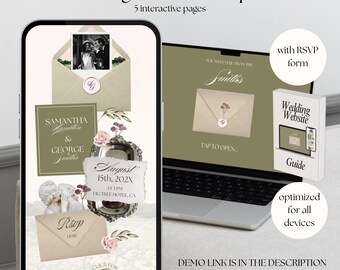 Old Money Wedding Website Template, Olive Green & Blush Pink, Timeless Elegant Wedding, RSVP Website (Canva Template)