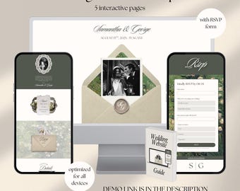 Sage Green Floral Wedding Website Template with RSVP, Classic Timeless Old Money (Canva Template)