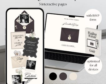 Black & White Wedding Website Template with RSVP, Old Money Aesthetic, Classic Timeless Elegant Wedding, Save The Date (Canva Template)