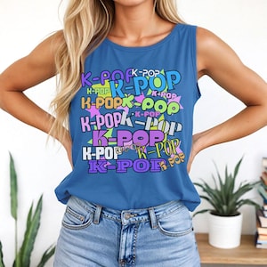 K-POP K-POP K-POP Tank Top, Comfort Colors Loose Fit Sleeveless Shirt, Unisex Garment-Dyed Singlet, Music Fan Gift, Korean Pop Culture