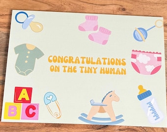 Grattis till små människor, könsneutral babyshower-hälsning, ny bebis
